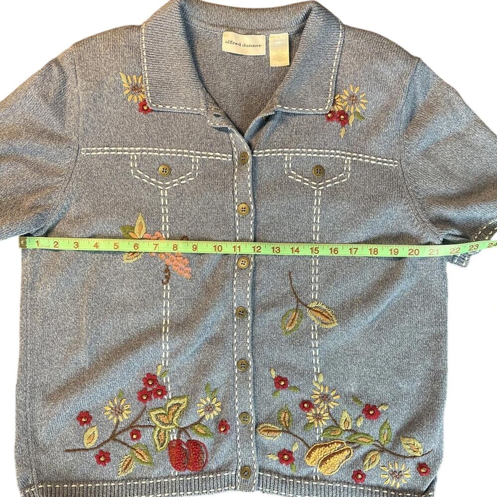 ALFRED DUNNER Blue Button Sweater Womens (L) Cotton Beaded Embroidered Floral - Picture 4 of 8